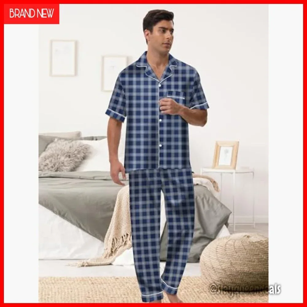 Men's Satin Pajama Set 2-Piece Short Sleeve Button Down Sleepwear